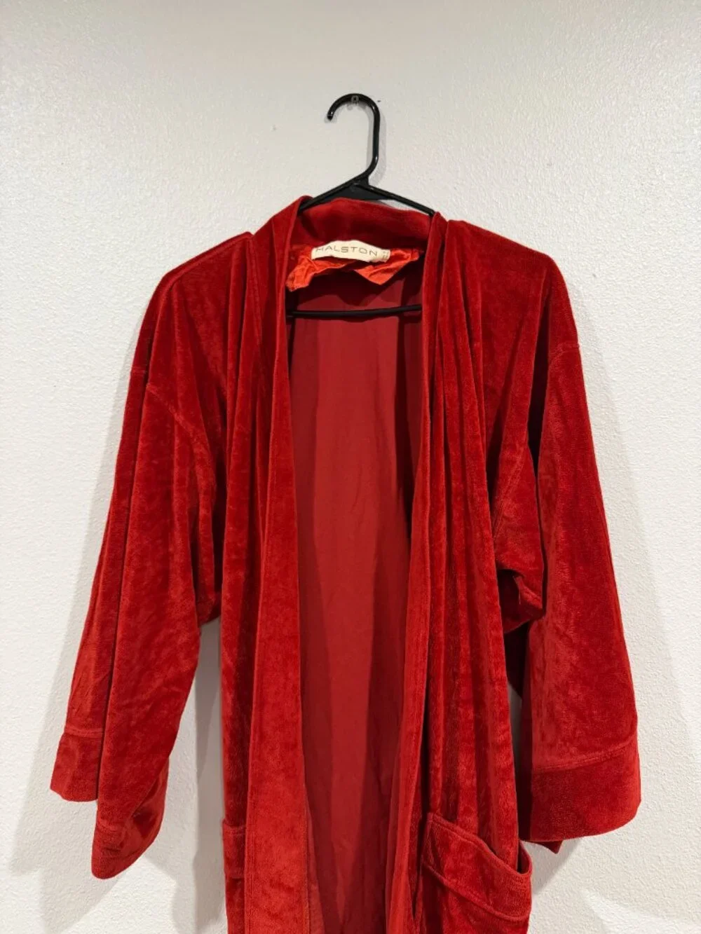 Vintage Halston Men's Velour Robe Red Size Medium Luxury Bathrobe Rare